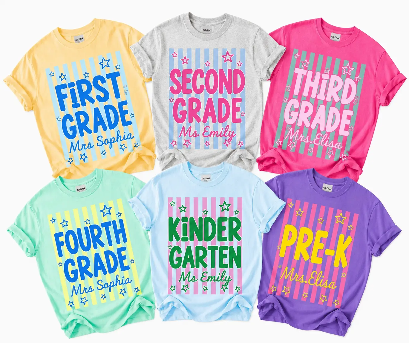 Teacher Grade Level Shirt |  Pre-K Kindergarten Second Third Fourth Fifth Grade Tee, Colorful Bow Checker Pencil Graphic, Back to School Teacher Team Gift, Cute Classroom Tee -DPCLICK