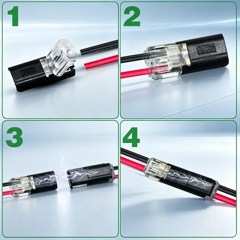 2-Pin Double-Wire Plug-In LED Strip Light Connectors, Low-Voltage Quick Connect Wire Terminals with Locking Buckle, Secure Power Distribution Connectors for LED Light Strips and Automotive Wiring