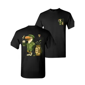 Men's Guinness Graphic T - Shirt: Black Short - Sleeve Tee with Cute Toucan Holding Beer & Golf Bag Print, Double - Sided Design, Perfect for Casual Daily Wear and Guinness Fans