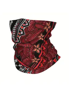 Samoan Polynesian Hawaiian Tribal Red Sunset Neck Wrap Scarf - Lightweight Polyester Headband & Neck Cover with Intricate Tribal Patterns, Sun Protection Neckwear | Bold Pattern Neck Cover | Stretchy Polyester