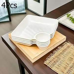 4pcs Rectangular Divided Plate Tray, Compartment Serving Platter for Fries Sushi Appetizer, Party Charcuterie Food Platter, Snack Plates