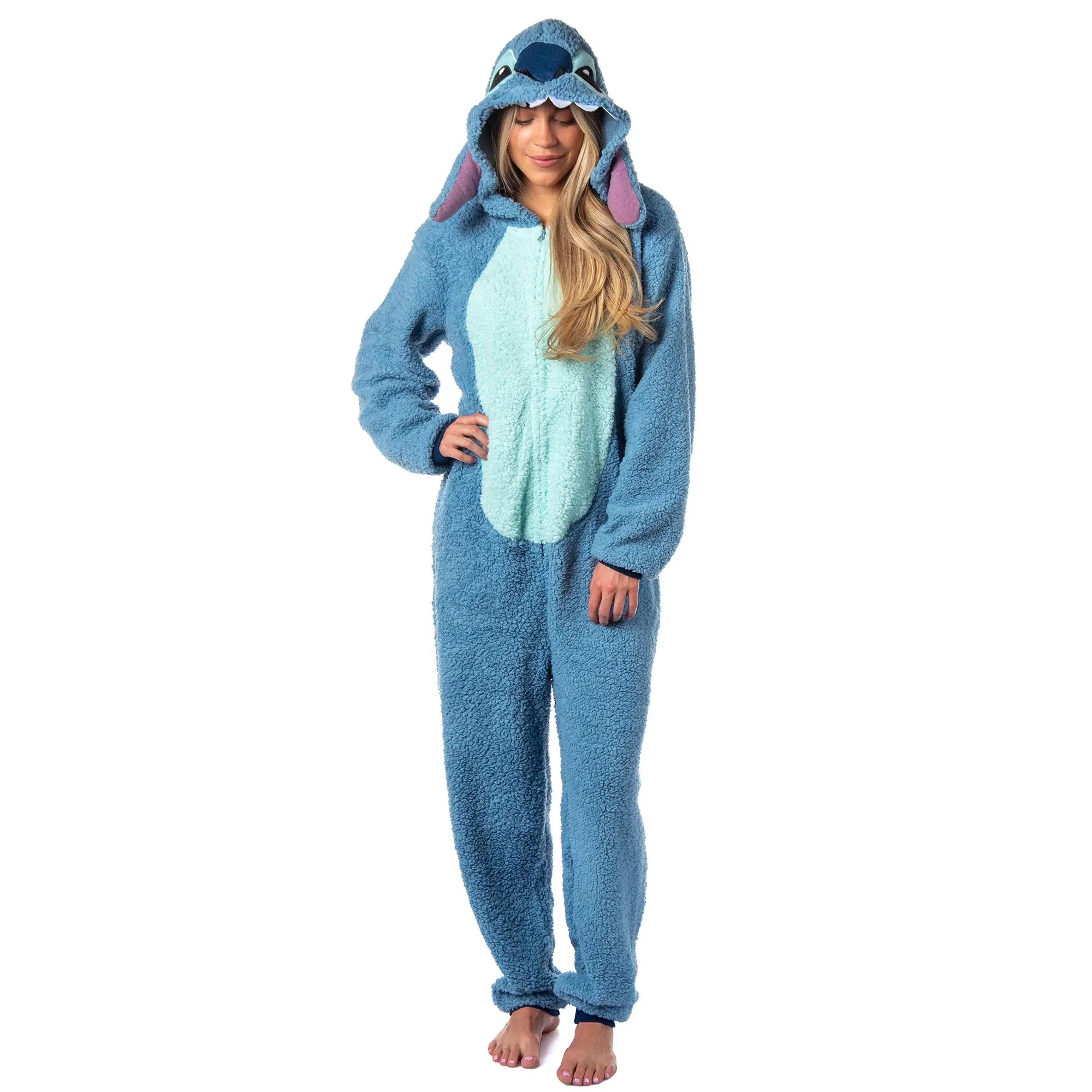 Disney Lilo And Stitch Adult Unisex Stitch Costume Sherpa Fleece One Piece Pajama Union Suit