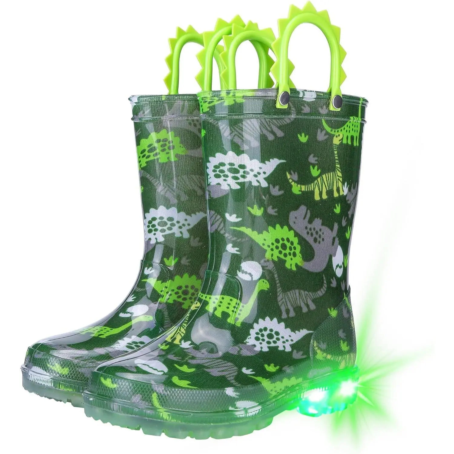 X-SOK09    Toddler Kids Rain Boots - Light Up Boys Rainboots Boots Waterproof Lightweight Outdoor Shoes with Easy-On Handles (Toddler/Little/Big kids)