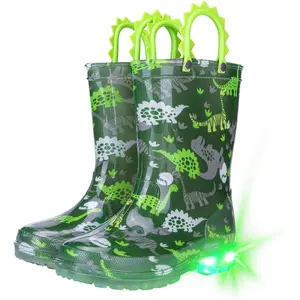 X-SOK09    Toddler Kids Rain Boots - Light Up Boys Rainboots Boots Waterproof Lightweight Outdoor Shoes with Easy-On Handles (Toddler/Little/Big kids)