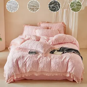 Bow Fluffy Plush Fringe Bedding Set, Includes 1 Fitted Sheet & 1/2 Pillowcases, Luxurious Bedroom Accessories, Soft Comfortable