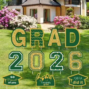 Set of 11 graduation yard sign decorations — “Congratulations Grad” lawn signs for the Class of 2026, includes 22 stakes; outdoor graduation party pathway decor supplies
