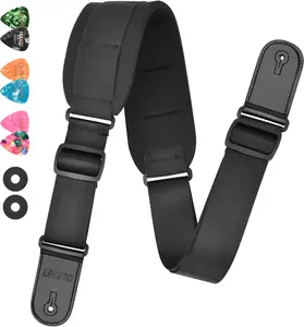 LEKATO LGS-4 Guitar Bass Straps, for Electric Guitar, with 3.3" Wide Sponge Pad, for Effective Decompression Padded, Adjustable Length from 42" to 58", with 2 Safety Locks & 6 Picks