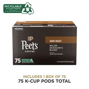 Peet's Major Dickason's Blend Dark Roast Arabica Coffee Beans, Single-Serve Cupboard Coffee Pods - 75 Count (1 Box)