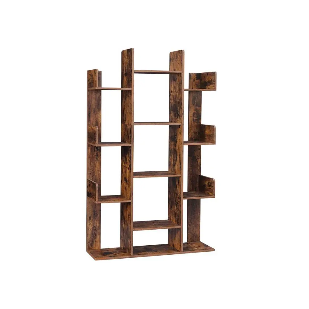 VASAGLE Rustic Brown Tree-Shaped Wooden Bookcase, Space-Saving Furniture for Home Library & Small Room Ideas, Book Nook & Apartment Friendly Hacks Indoor Shelf