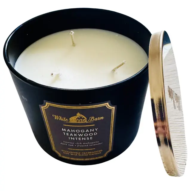 Mahogany Teakwood Intense 3 Wick Candle 14.5 oz High Intensity, Scent Decor Aroma