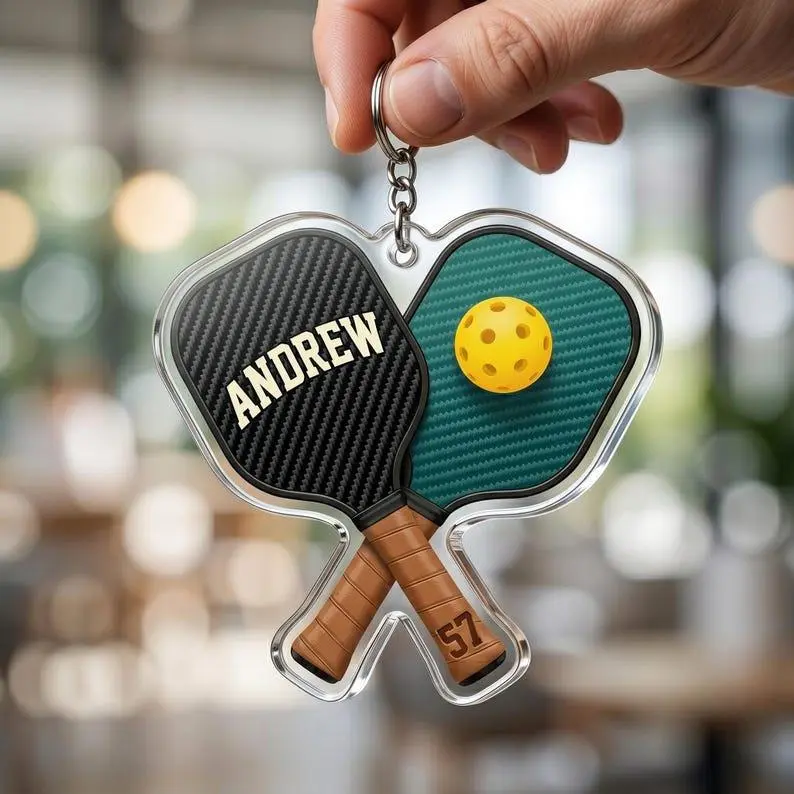 Custom Pickleball Keychain Personalized Paddle Name Number Acrylic Gift for Pickleball Player Sports Fan