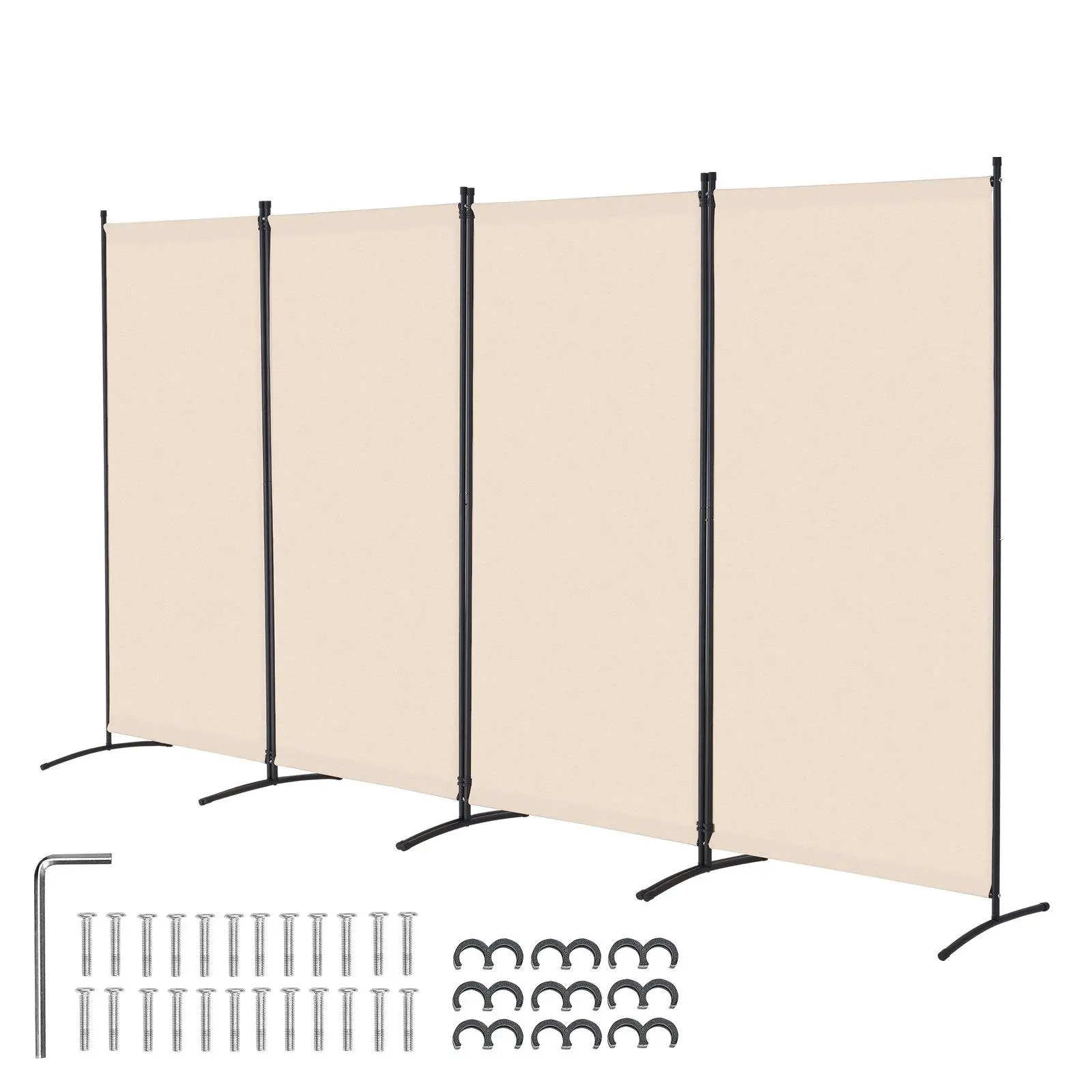 4 Panel Folding Room Divider, Freestanding Portable Privacy Screen Partition, Upgraded Waterproof Oxford Fabric & Sturdy Iron Frame, W-Shaped Stable Structure, Easy Assembly Foldable Wall Partition for Bedroom, Study, Office & Home Space Separation