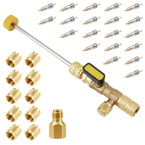 GJANSH AC Valve Core Remover Installer Tool with Dual Size SAE 1/4 & 5/16 Port, 20 PCS Valve Cores with Teflon Seal and 10 PCS Brass Nuts, Compatible with R22 R12 R407 R410 R404 R32 R600 A/C,TikTokShopBlackFriday,fathersdaygift fathersdaygift