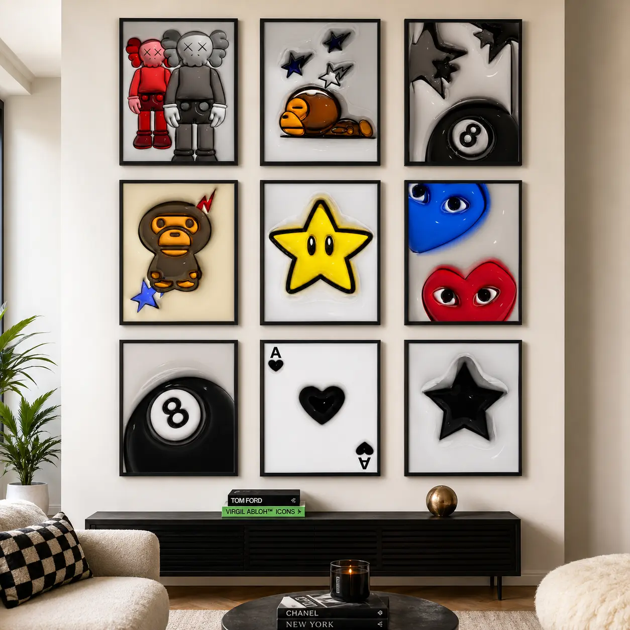 Glossy Pop Art Creative Design Print Wall Art Canvas Prints - Artistic Collage Poster for House Decor, Living Room Aesthetic Decor, Picture Image Prints