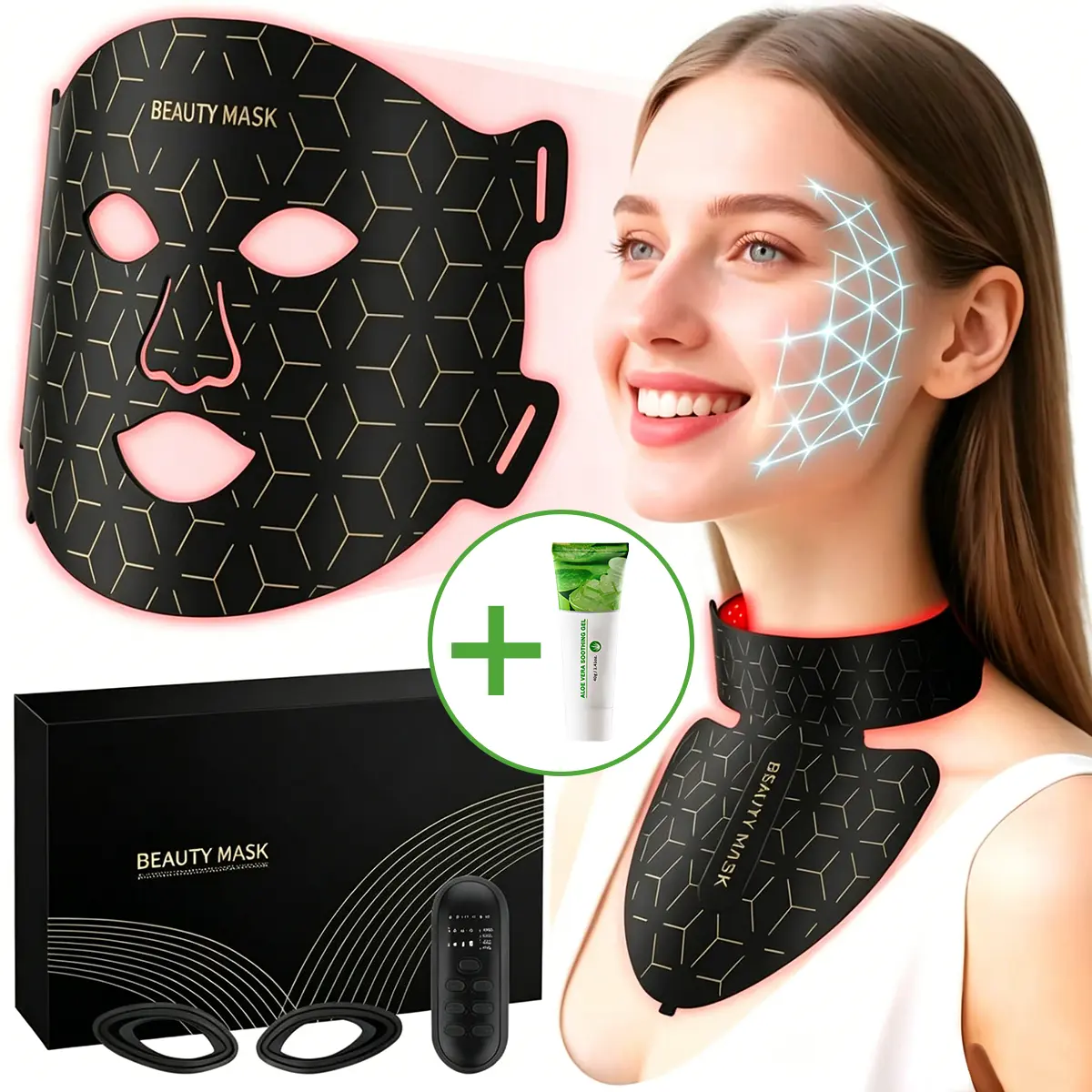 AYYHG Red Light Therapy Face & Neck Mask with 850nm NIR LEDs, 7-Color Anti-Aging Device for Skin Firming/Lifting, Rechargeable with Remote Control, Radiant, Beauty Products, Red Light Therapy Mask, All Skin Types, 850Nm Nir 7-Led, Home, Box, Led Mask