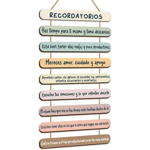 Mental Health Reminders Wall Decors Wooden Hanging Art Counseling Room Decor Positive Psychology Affirmations Feelings Pediments for Home Counseling Office Bright Color Spanish Style