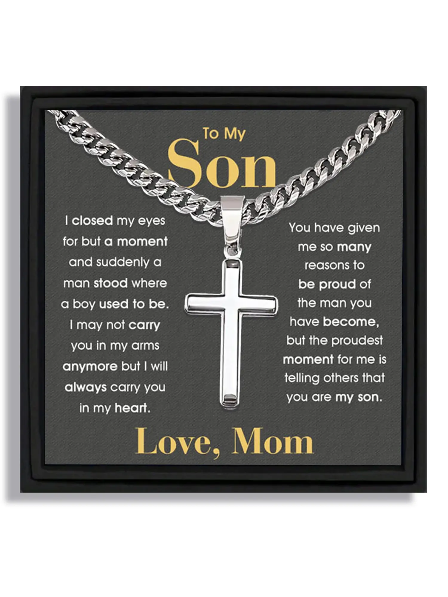 1 piece silver Geometric cross design pendant Cuban link chain faith necklace for Valentine's Day birthday Christmas gift suitable for mom to son with blessing card and box