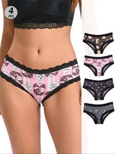 Women's Christmas Underwear Set of 4, Thin Breathable Pads, Camo Pattern, Fitted Style, All Seasons Wear, Comfortable and Cool