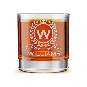 Personalized Whiskey Glass, Engraved Monogram Rocks Cocktail Glass, 10.25 oz Custom Bourbon Gift For Men Drinkware Custom Line Name Etched