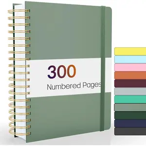 Lined Spiral Journal Notebook with 300 Numbered Pages, B5 College Ruled Thick Journals for Writing with 100GSM Paper, Hardcover Notebooks with Contents for Work, School,olive green