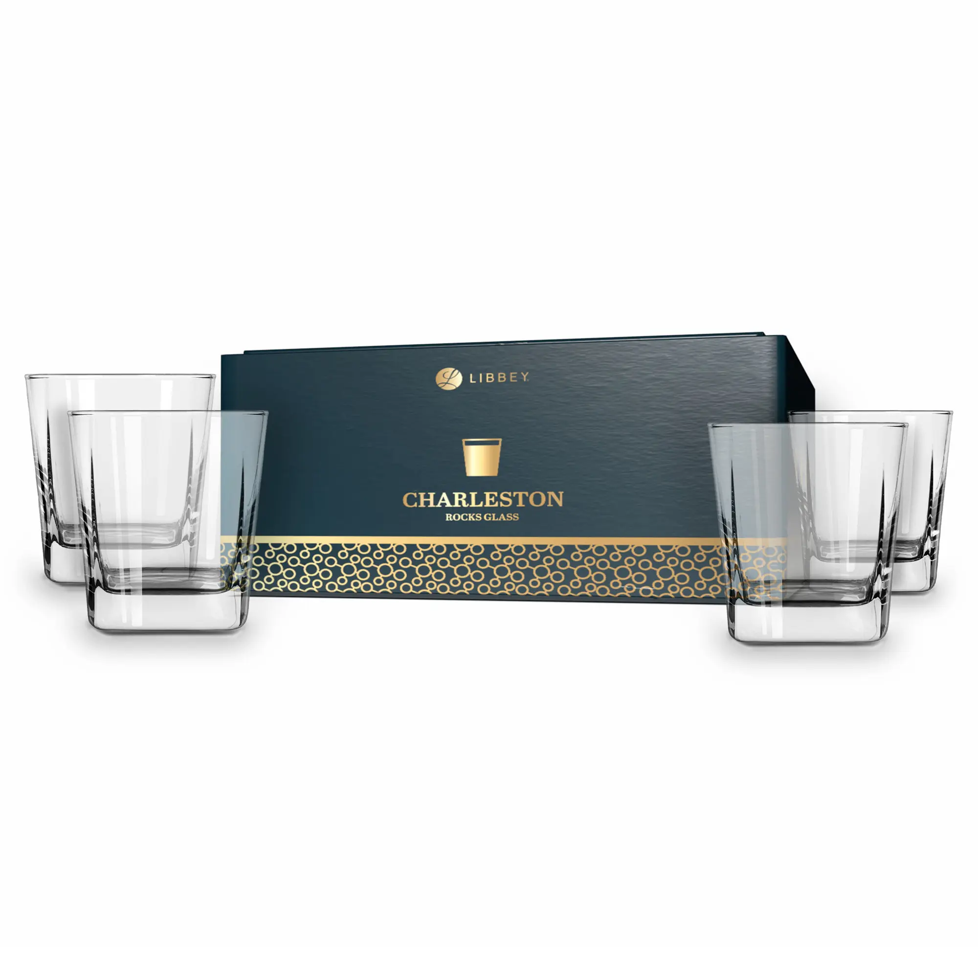 Libbey Charleston Rocks Glasses Set of 4, 12 Oz, Dishwasher Safe Whiskey Glass Set, Old Fashioned Glasses for Cocktail Parties, Banquets and Events
