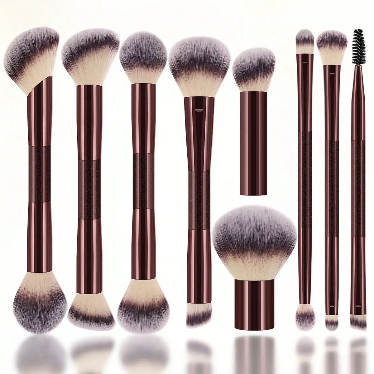 9-Piece Makeup Brush Set, Complete Face Makeup Kit for Women Including Eyelash Curler, Foundation, Contour & Double-Ended Brow Brush, Face Makeup Brush
