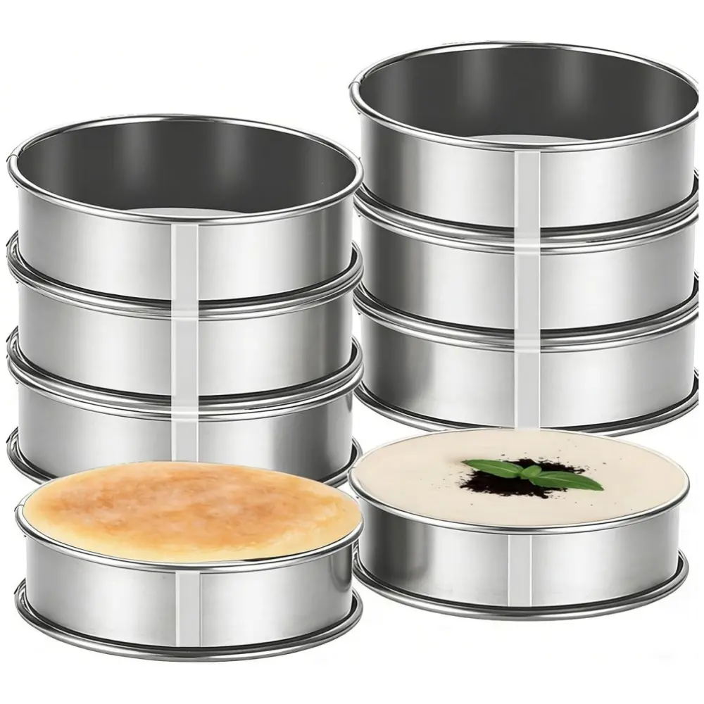 8 piece Stainless Steel Crumpet Rings Nonstick Round Cake Ring Metal Baking Cooking Pastry Ring Molds for Dessert Food Making Tool