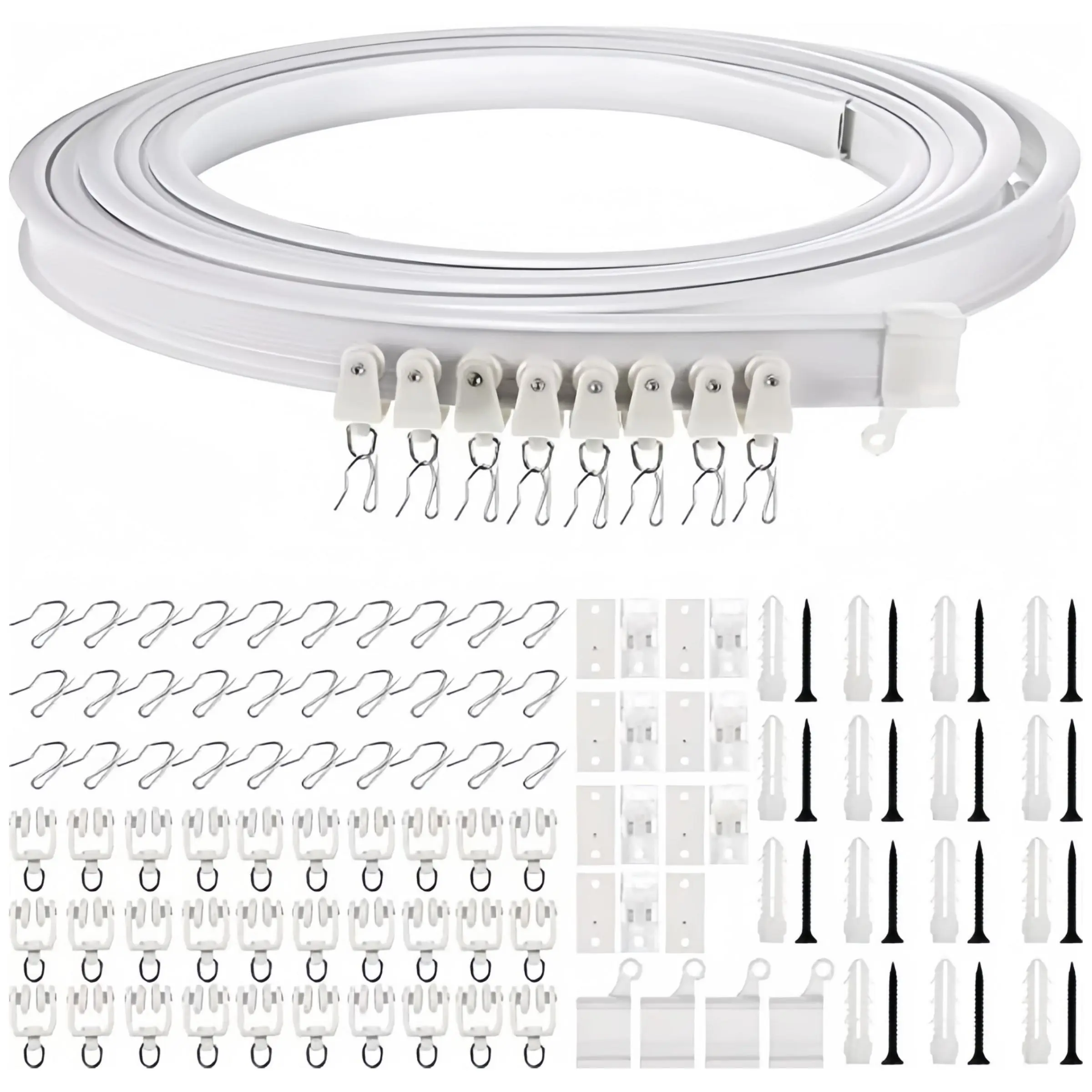 Flexible Curtain Track Set, Ceiling Track for Curtains, 5m Ceiling Mounted Curtain Rail with Accessories, Easy To Install Curtain Rail System for Home and Hospital Use, Adjustable Curtain Rods, Renter Friendly Curtain Rod
