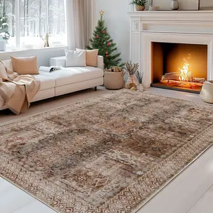 Boho Chic Washable Rug Modern Vintage Print Area Rug for Living Room & Bedroom.Ultra Soft, Non-Slip & Elegant Home Decor Floor Mat.Machine Abstract Rugs