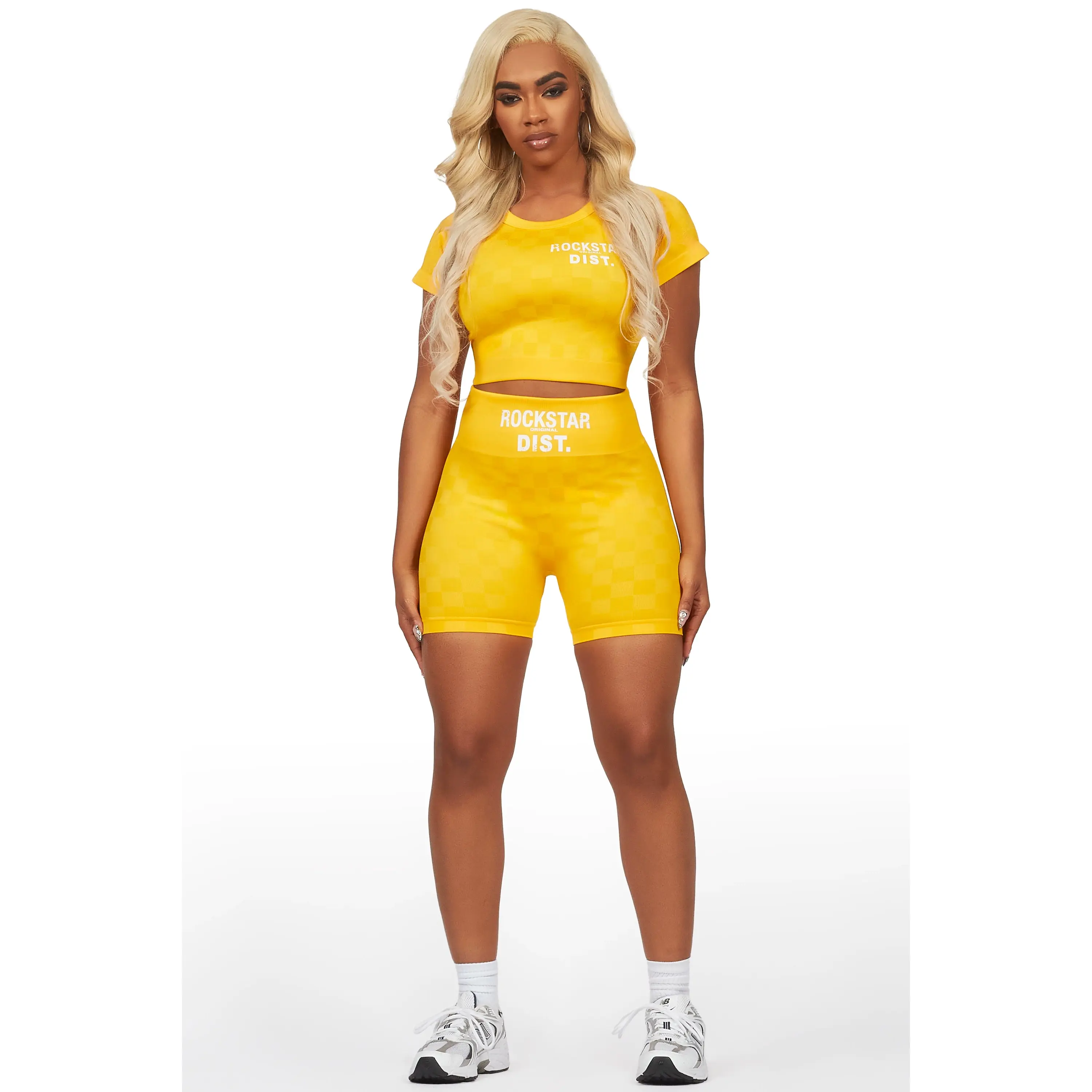 Caria Yellow Checkered Bike Short Set