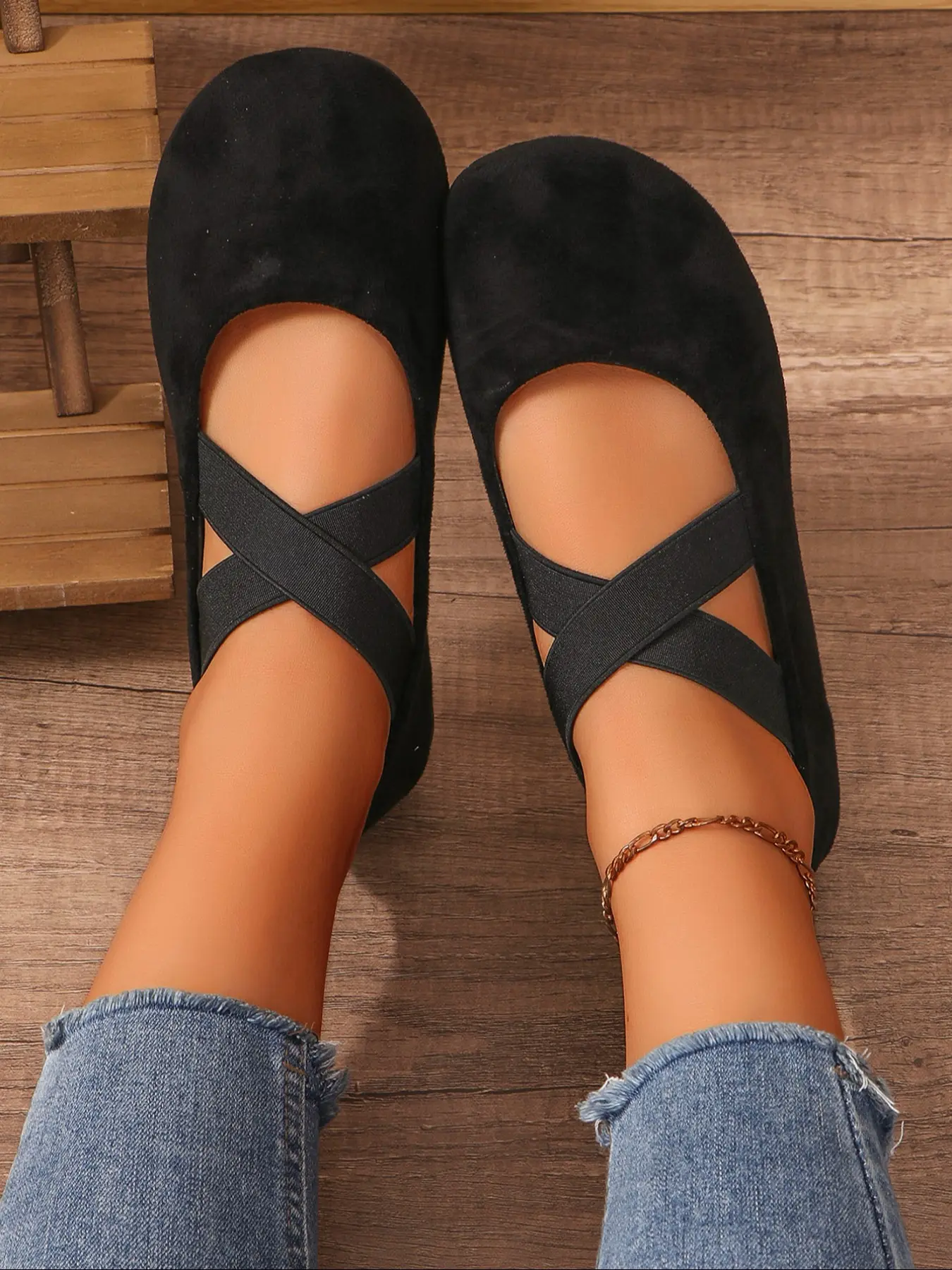 Spring & Fall New Fashion Women's Single Shoe, All-Season Comfortable Breathable Cross Strap Slip-On Flat Shoes, Round Toe Low Top Walking Shoes, Breathable Slip Ons, Slip On Style, Low Top Flats