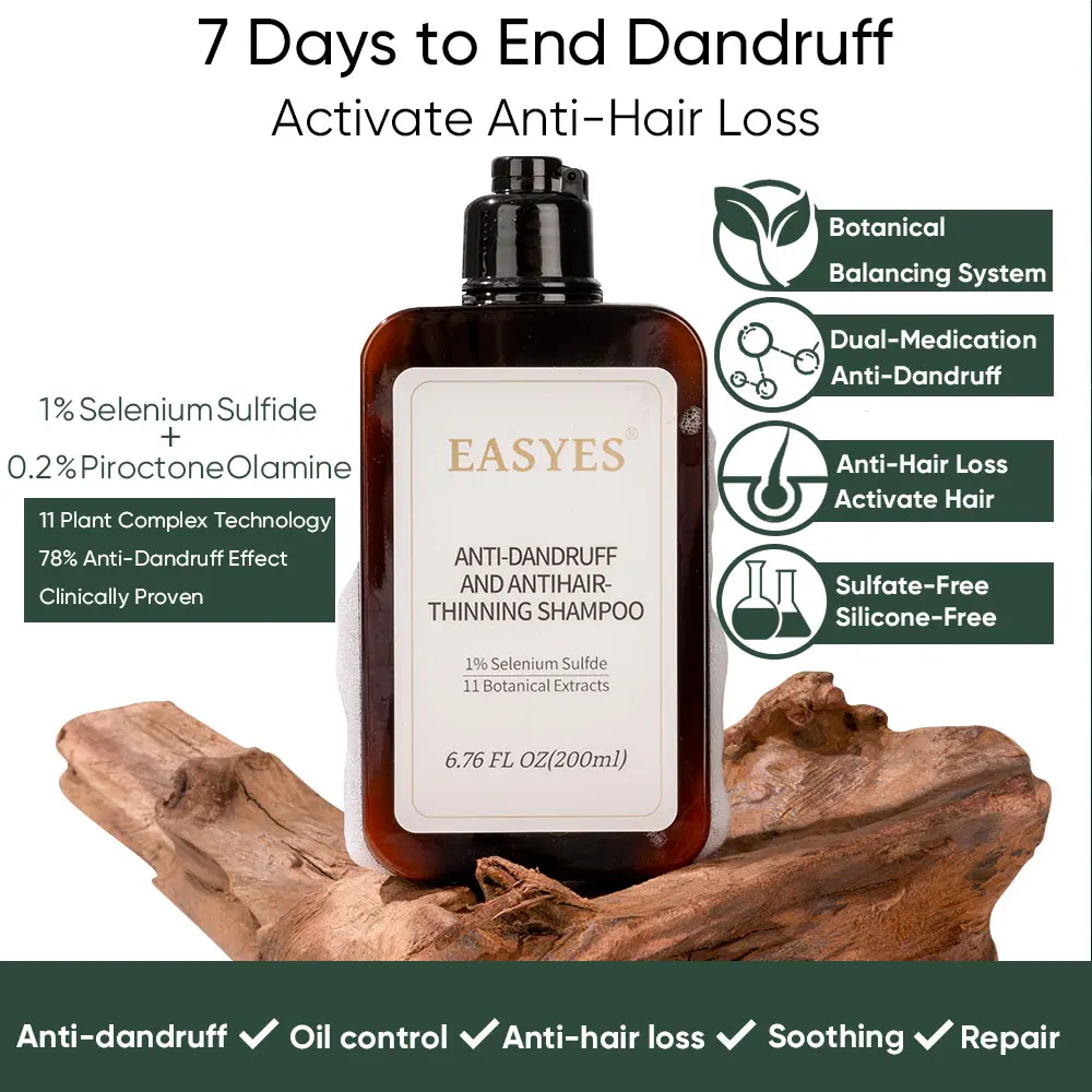 【EASYES】 Anti-Dandruff & Hair Thickening Shampoo | 1% Selenium Sulfide + 0.2% Piroctone Olamine | 11 Herbal Actives for 78% Less Flakes & +38% Density in 7 Days | #ScalpCare #HairGrowth-BQ