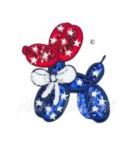 Red White & Blue Balloon Dog 4th July Holiday Sequin Patch - Small