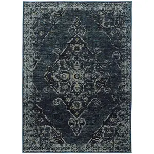212 MAIN Oriental Weavers Andorra 7135F 2x3 Rectangle Rug - Blue, Machine-Woven Nylon-Poly Blend, Traditional Home Decor, Distressed Look, Soft Pile, Vintage Style
