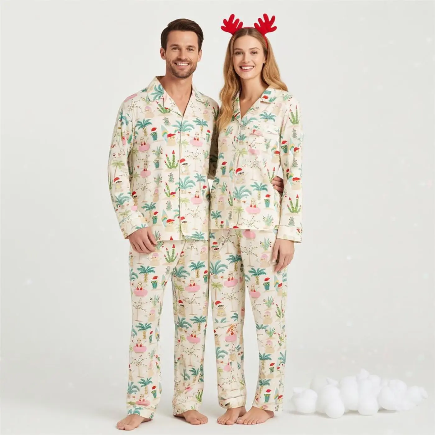 Couples Beach Christmas Pajama Set - Matching PJs - Hawaii Tropical Holiday Getaway
