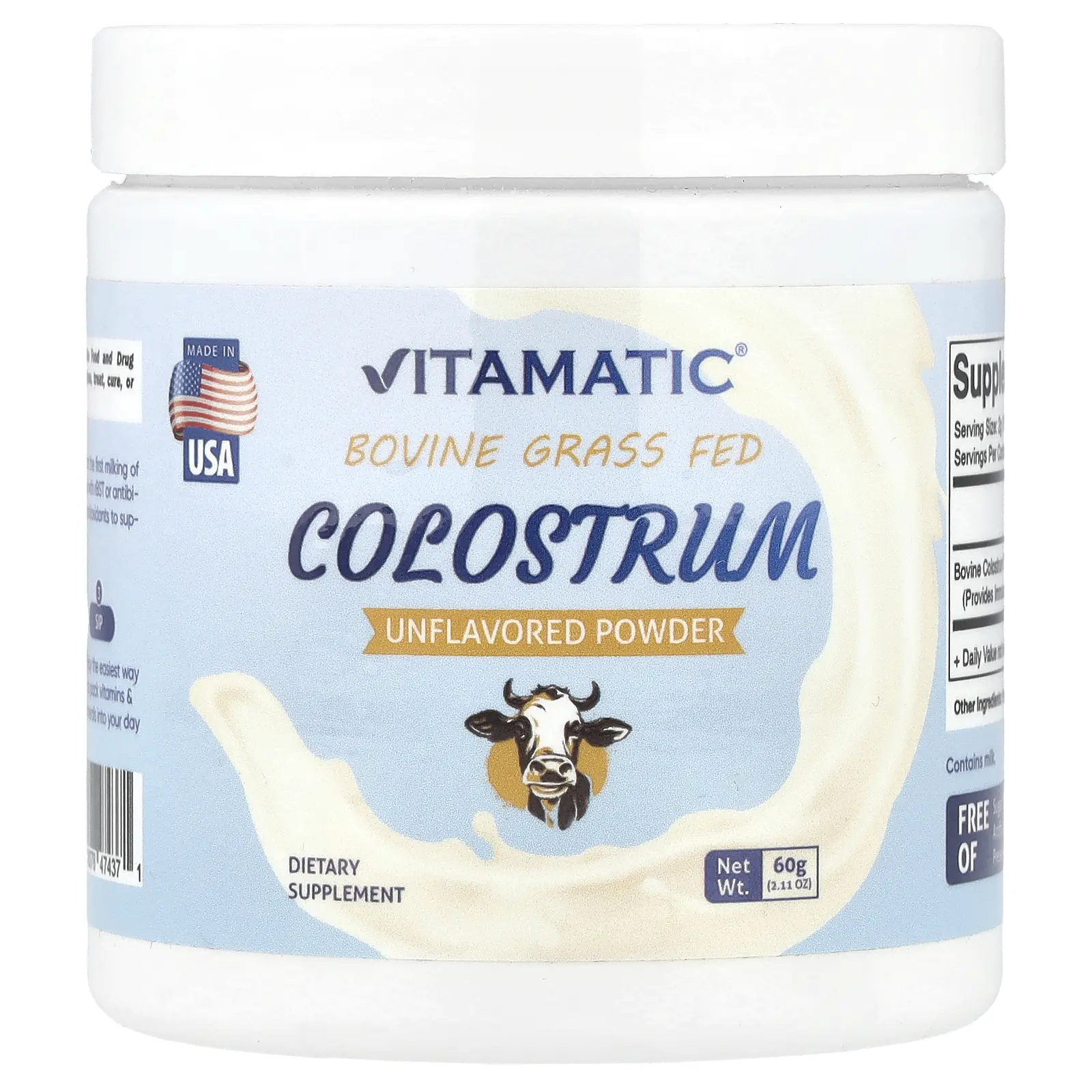 Vitamatic Bovine Grass Fed Colostrum, Unflavored, 2.11 oz (60 g)