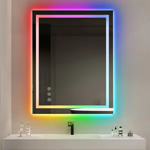 ONEUP RGB Bathroom Mirror with Lights,RGB Color Changing LED Bathroom Mirror for Wall,Lighted Vanity Mirrors,Dimmable,Anti-Fog,IP54 Waterproof