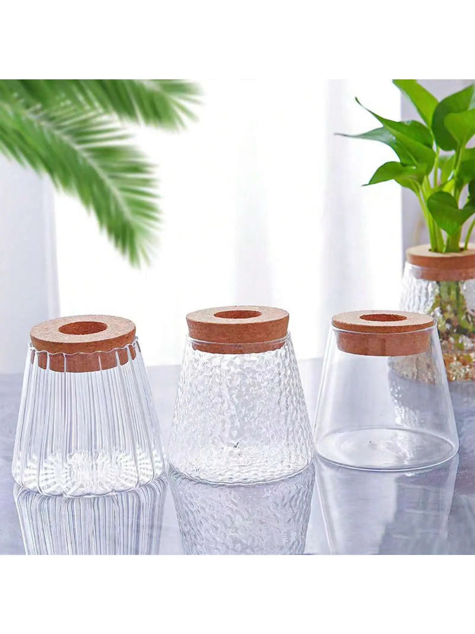3 Pcs Plant Propagation Station, Hydroponic Glass Container Vase Jars With Wood Lid, Separated Desktop Plant Terrarium For Desks, Houses, Garden Decorations, Home Kitchen Decorations And Gifts For Plant Lovers
