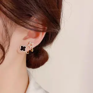 Crystal Clover Stud Earrings S925 Needle Micro-Pave Zircon Design, Chic Fashion Jewelry Elegant Earrings for Women DZEH2056