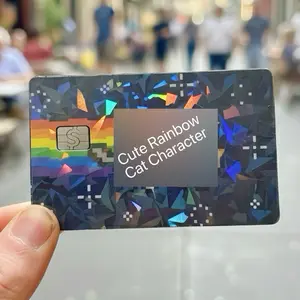 (2 Pack) Holographic Rainbow Cat Debit Card Skin Custom Fan Art Vinyl Cover Scratch Resistant Water Resistant Everyday Accessories