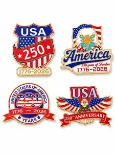 4PCS Patriotic 250th Anniversary Pin Brooch Set, USA 1776-2026 Enamel Lapel Pins, Zinc Alloy American Flag Eagle Badge Brooches for Independence Day, Veterans Day, Memorial Day, Patriotic Party Gifts