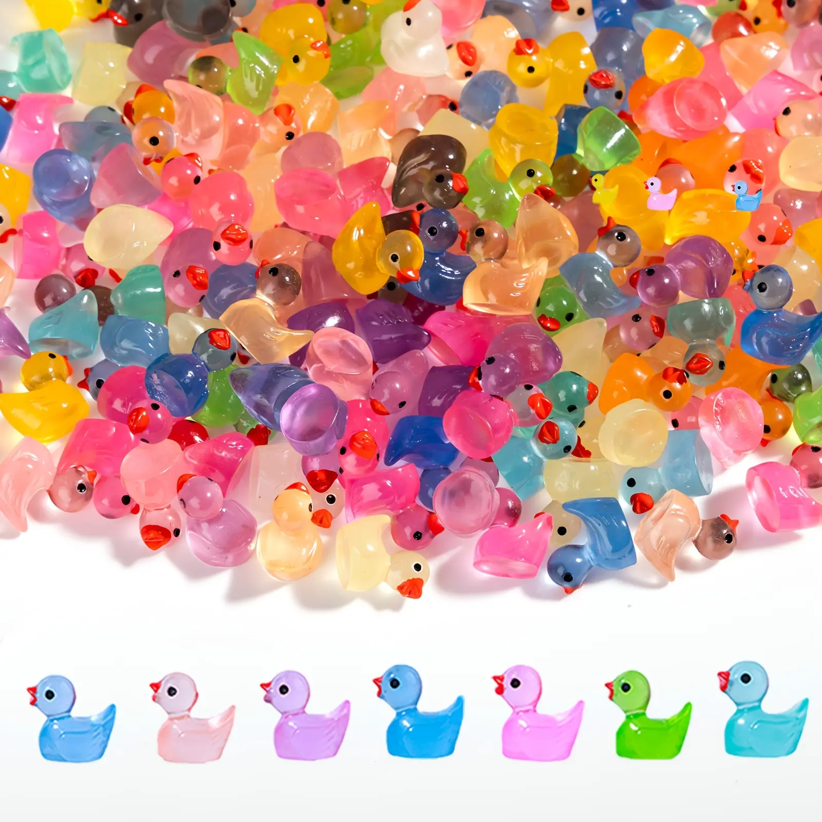 Glowing Duck Mini Resin Animal Figurines Bulk - 50/150/250pcs Glow-in-the-Dark Tiny Collectibles for Decoration, Room Decorations, Cute Craft Gifts