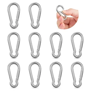 10 count Stainless Steel Carabiners Caribeener Clips, 1.57 Inch Small Caribeaner Spring Snap Hooks, Heavy Duty  Clip, Qick Link for /Water Bottle/Pet Tags/Feeders/Flag Rigging/Hiking/Camping