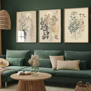 3pcs Vintage Fern Floral Canvas Art with Wooden Frame, Colorful Wall Decor for Living Room Bedroom Study, Retro Natural Plant Poster, Canvas Prints