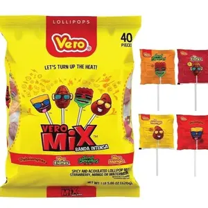 Vero Banda Fuego Mix Assorted Chili Lollipops, Artificially Flavored, Net Wt. 21.86 Ounces, 40 Count Bag