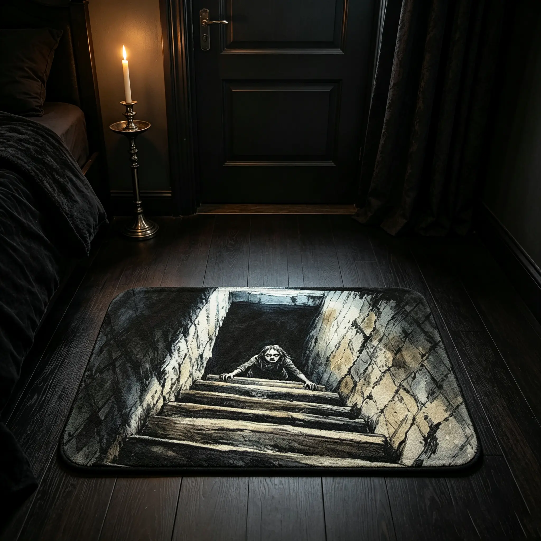 Halloween Prank 2D Illusion Classic Plush Flannel Doormat - Single Mat for Doorstep Use, Home Entry, Durable Household Textile, Non-Slip Backing, Machine Washable, Spooky Haunt