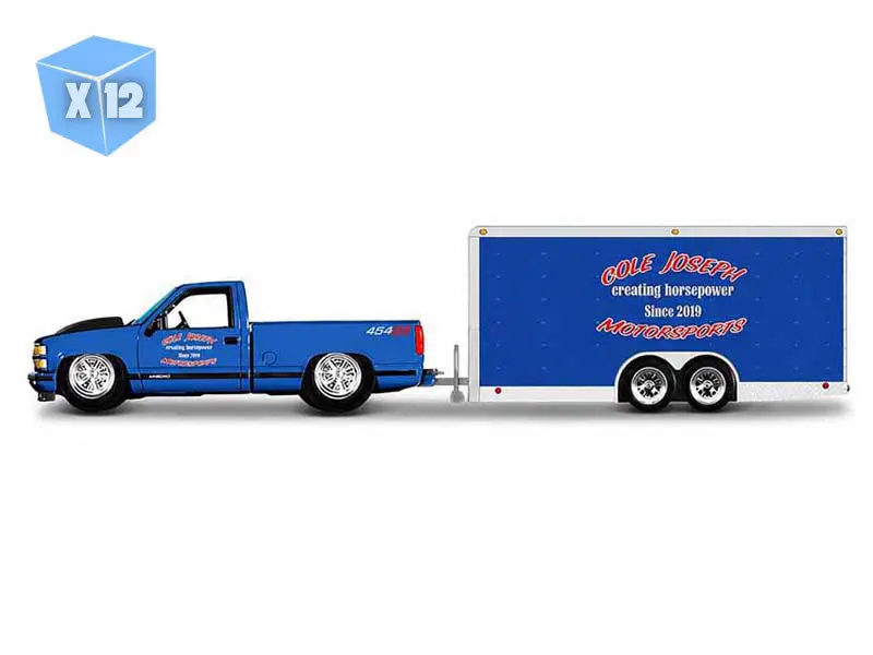PRE-ORDER - 12 PACK 1999 Chevrolet 454 SS Pick-Up w/ Car Trailer (Tow & Go Design) Diecast 1:64 Scale Model - Maisto 15368-20A-21