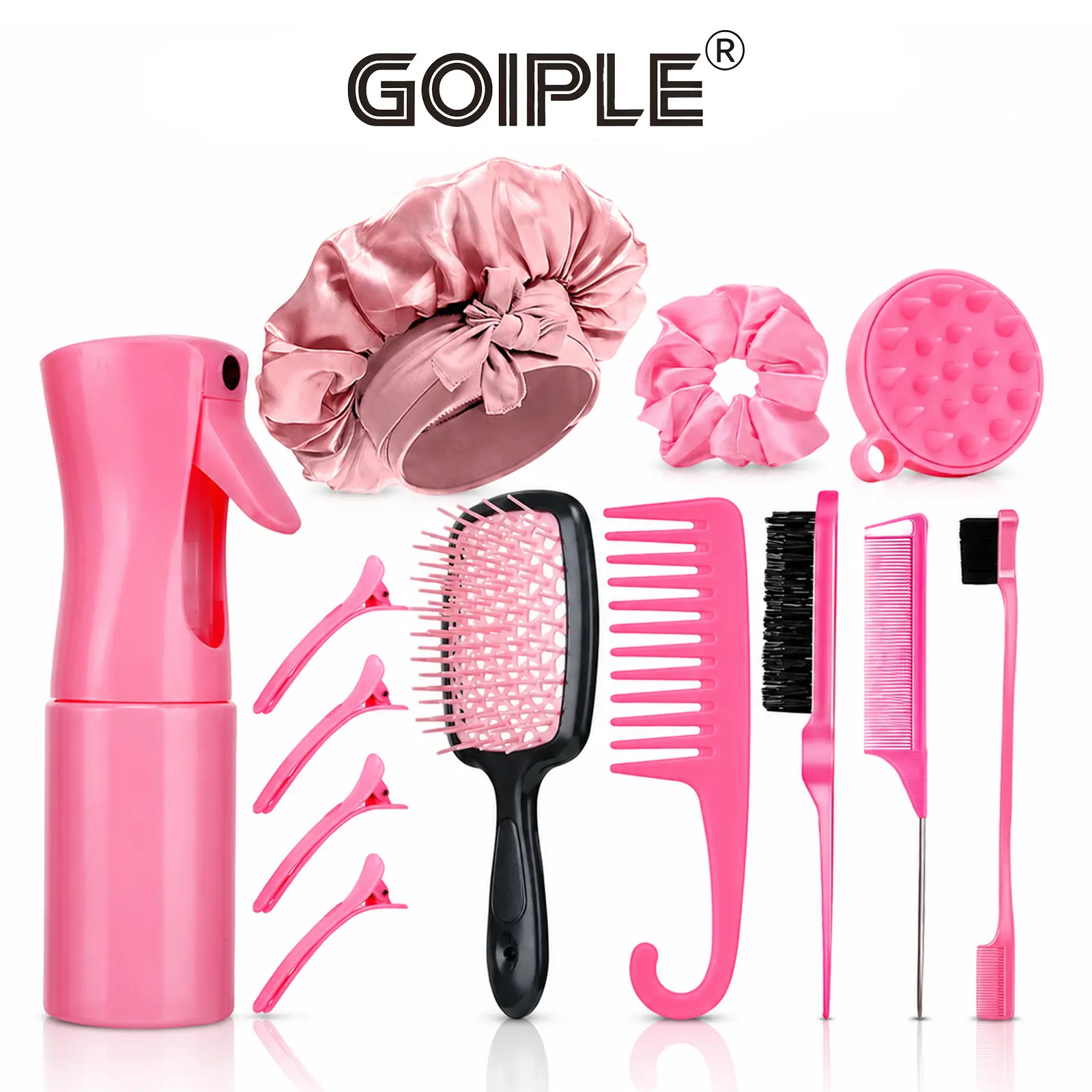 Goiple 13-Piece Curly Hair Brush Set, Detangling Kit with Edge Brush, Scalp Massager & Spray Bottle,Daily Styling Essentials