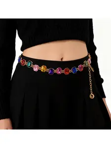 New style waist chain, European and American high-end colorful diamond crystal waist chain, antique style gemstone waist chain