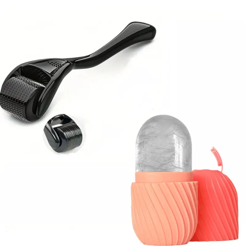 Microneedle roller and cooling facial roller set to relieve facial and eye puffiness, Facial beauty massagers, stainless steel facial massager, cooling facial massage skin care tool suitable for face and skin care, Derma roller set